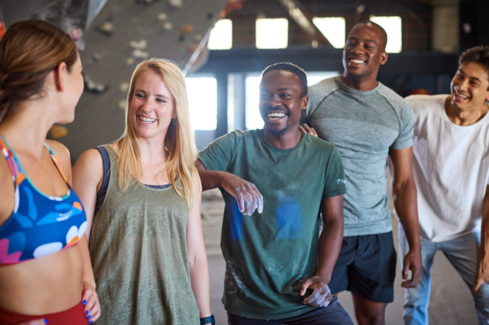 group of rock climbers at YMCA indoor activity center