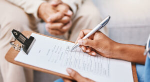Polk County resident filling out healthcare form