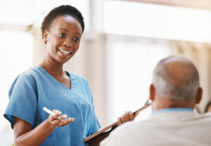 Polk County healthcare provider speaking with a patient