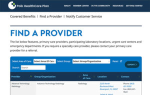 Screenshot of the Polk HealthCare Plan's 'Find a Provider' web page